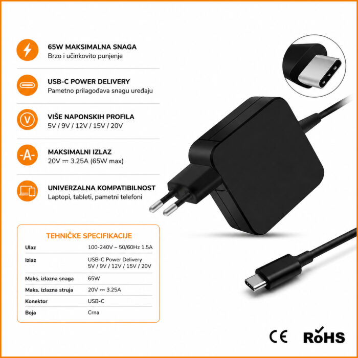 Optimus 65W USB C punjac MacBook Dell Lenovo PD
