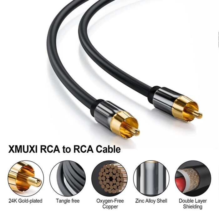 Optimus subwoofer audio cable 10m rca male to male gray