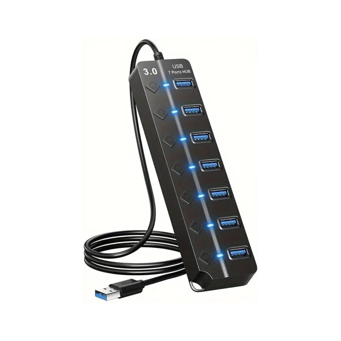Optimus usb 3 0 hub 7 portova individualni prekidaci crni